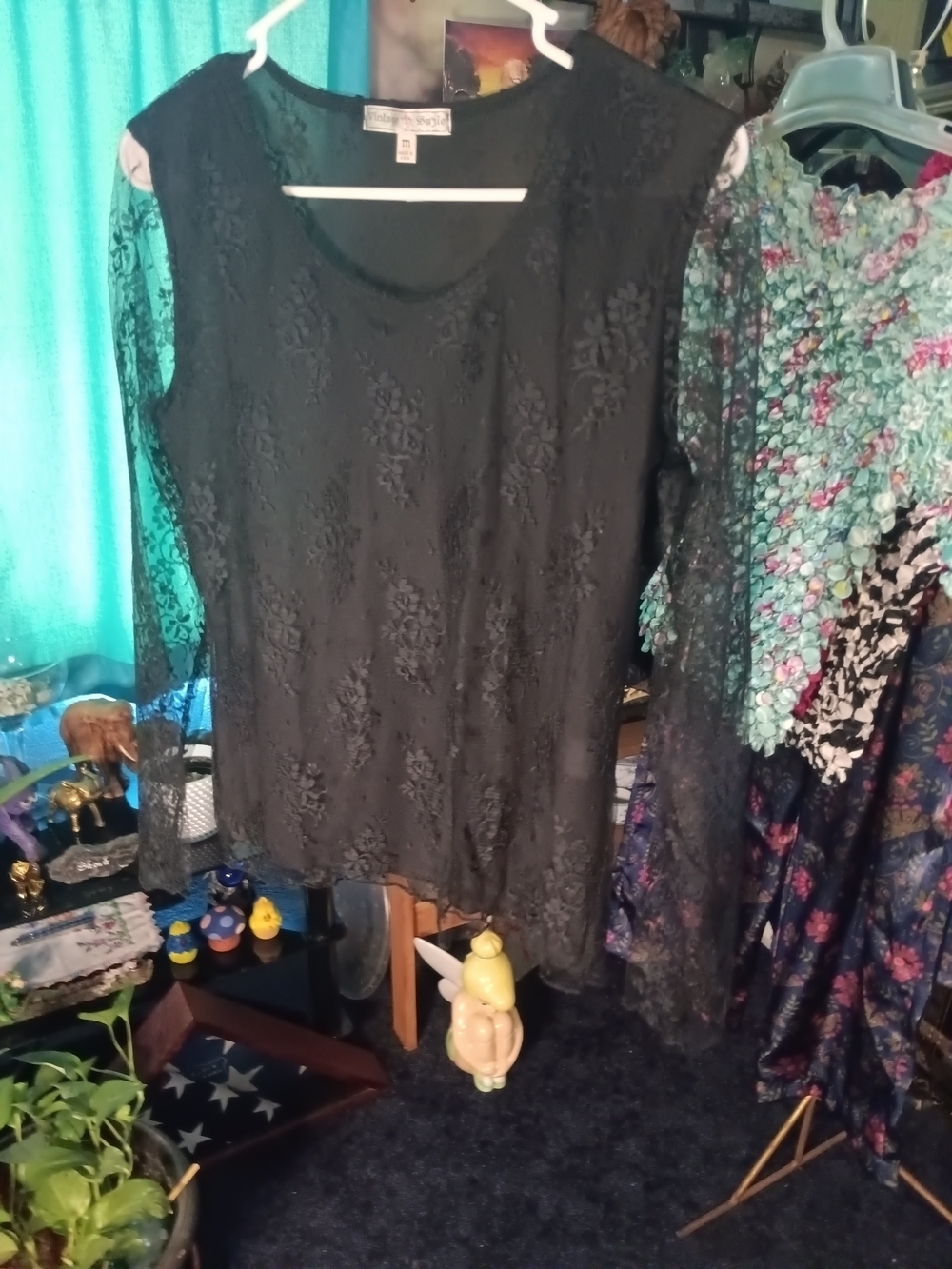 Vintage Suzie Black Lace Long-Sleeve Blouse